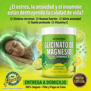 MONVERD – GLICINATO DE MAGNESIO & VITAMINA C (Polvo 350g – Sabor Limón)