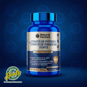 NATURAL FACTORS – CITRATO DE POTASIO + CITRATO DE MAGNESIO FORTE (100 Cápsulas 600mg – Línea Premium)