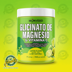MONVERD – GLICINATO DE MAGNESIO & VITAMINA C (Polvo 350g – Sabor Limón)