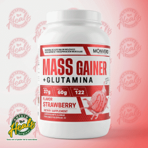 MONVERD – MASS GAINER + GLUTAMINA (Polvo 4 Libras – Sabor Fresa)